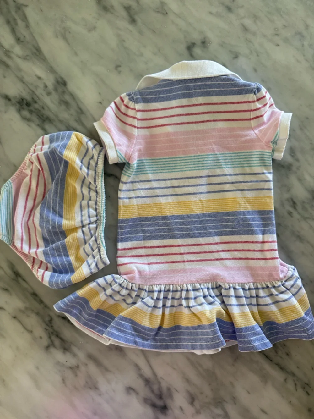 Ralph Lauren Pastel Stripe Polo Dress with Bloomers 12mo